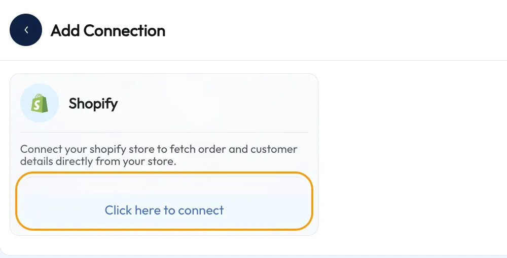 The Shopify card on the Add Connection page