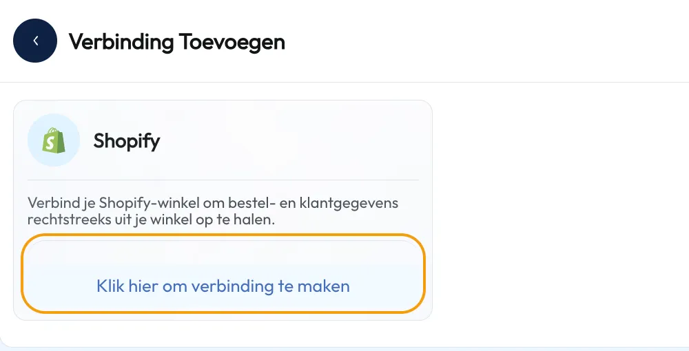 De Shopify-kaart op de pagina Verbinding toevoegen